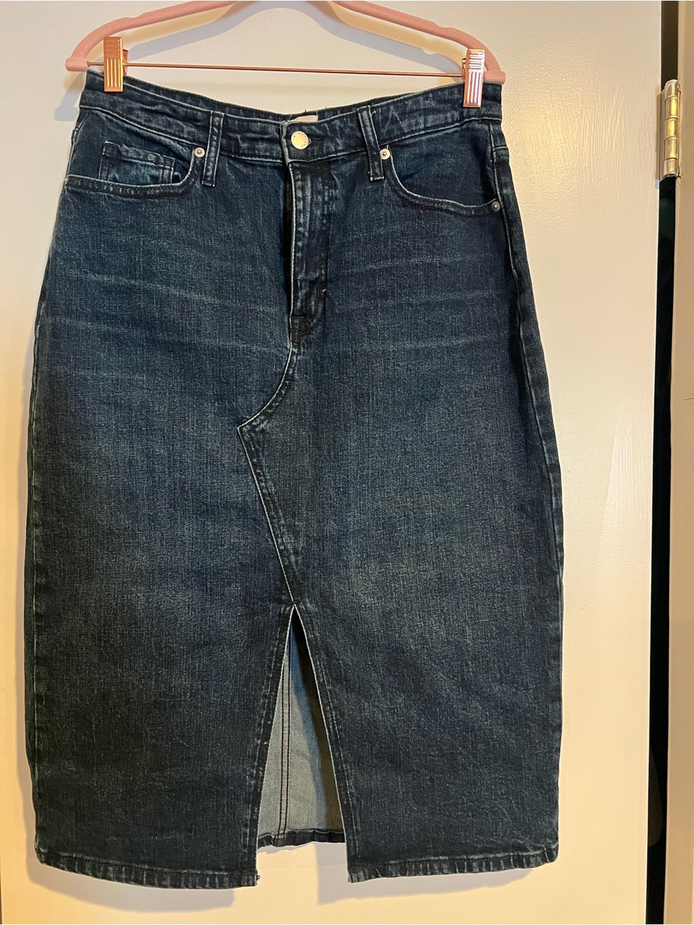 a new day Dark Blue Denim Pencil Skirt with Front Slit